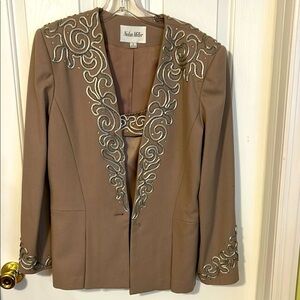 Nolan Miller vintage Tan Embellished Women's Jacket with camisole. Size 8.